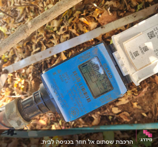 מונה מים כחול עם צינור וחיבורים